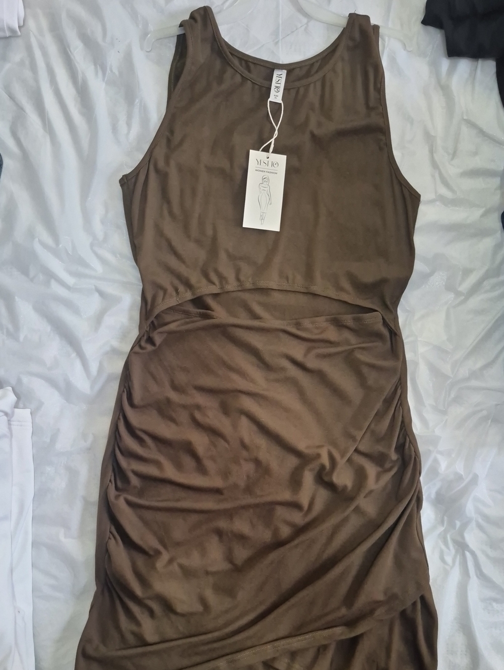 Misa Los Angeles OLIVE Green/Brown Cutout Tank Midi Dress